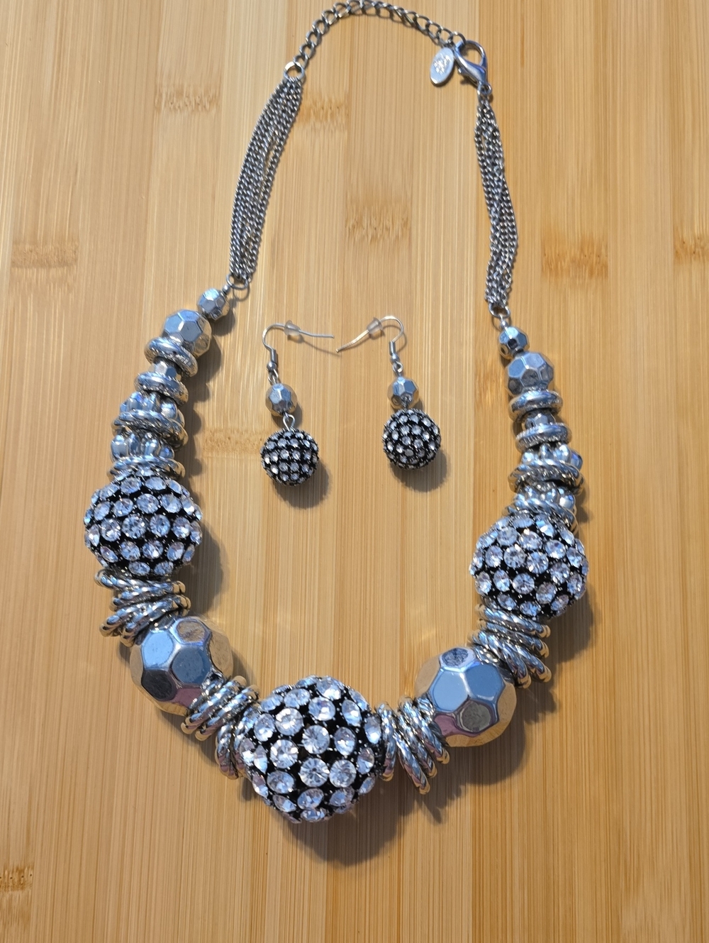 Paparazzi The Barbara Silver Rhinestone Disco Ball Chunky Zi Collection Necklace